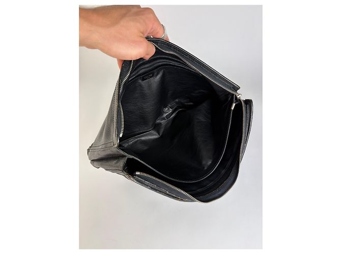 Céline Pouch Vintage Celine in pelle liscia Nero Argento - vista 3