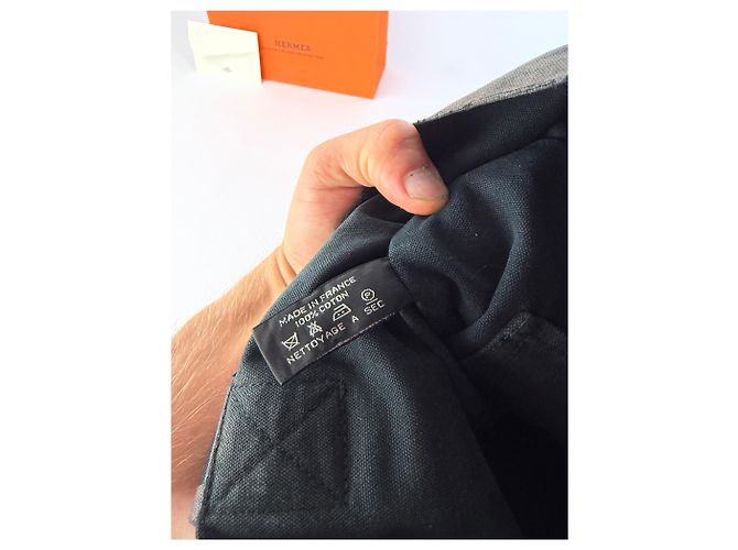 Trim Hermès Sac cabas Vintage Hermes Canvas Gris foncé Sangles rayées Endommagé - vue 5