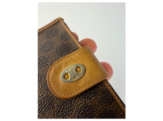 Edge Céline Vintage Celine Macadam Canvas Bifold Wallet Brown Tan - view 4