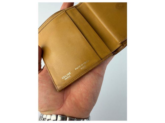 Edge Céline Vintage Celine Macadam Canvas Bifold Wallet Brown Tan - view 6