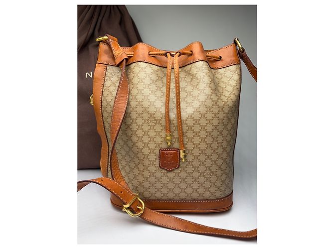 Triomphe Céline Vintage Celine Macadam Canvas Bucket Bag c. 1990 Beige Brown - Ansicht 14