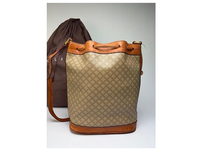 Triomphe Céline Vintage Celine Macadam Canvas Bucket Bag c. 1990 Beige Brown - Ansicht 15