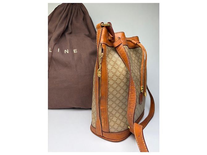 Triomphe Céline Vintage Celine Macadam Canvas Bucket Bag c. 1990 Beige Brown - Ansicht 8