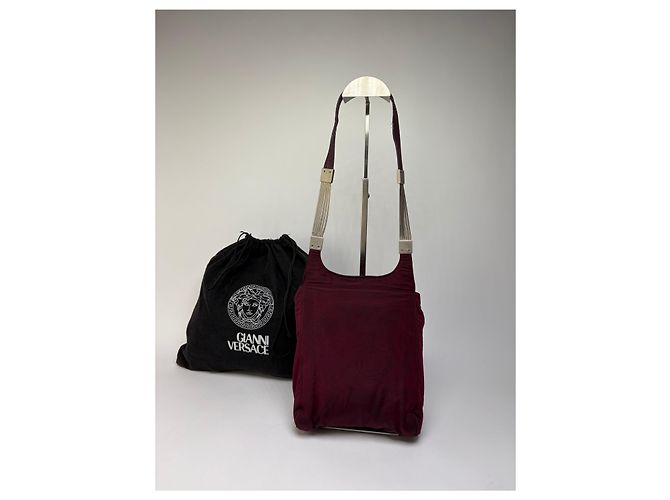 Vintage Gianni Versace strukturierte Satintasche Burgundy Bordeaux - Ansicht 2