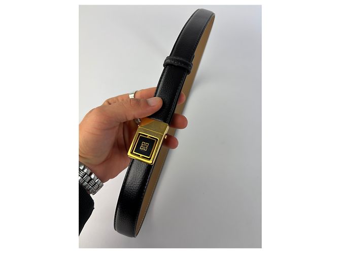 Cintura in pelle Vintage Givenchy Logo Nero Oro - vista 2