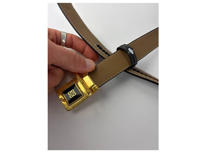 Cintura in pelle Vintage Givenchy Logo Nero Oro - vista 5
