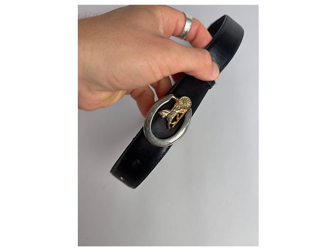 Edge Céline Vintage Celine Ledergürtel Schwarz Goldene Schnalle - Ansicht 2