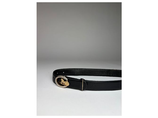 Edge Céline Vintage Celine Ledergürtel Schwarz Goldene Schnalle - Ansicht 5