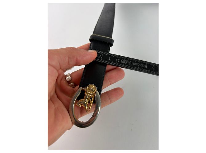 Edge Céline Vintage Celine Ledergürtel Schwarz Goldene Schnalle - Ansicht 7