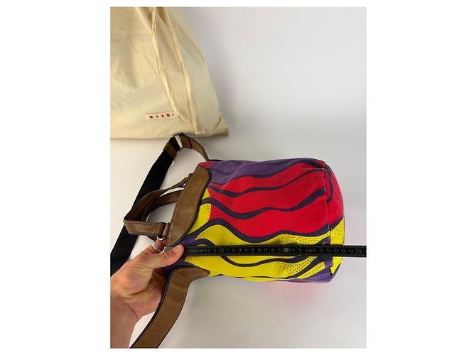 Bolso Tote estructurado Vintage Marni Wave Canvas c. 2009 Púrpura Rojo Amarillo - vista 11