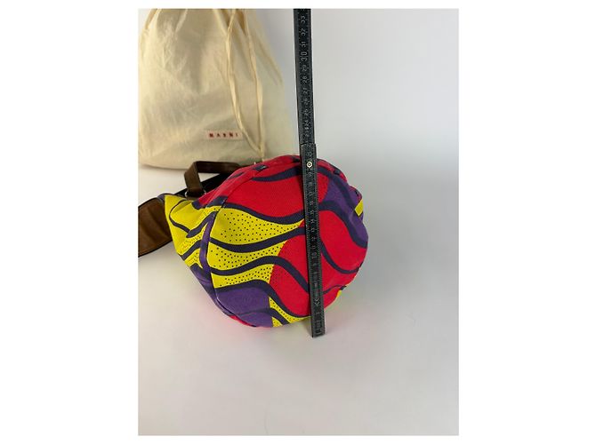 Bolso Tote estructurado Vintage Marni Wave Canvas c. 2009 Púrpura Rojo Amarillo - vista 12