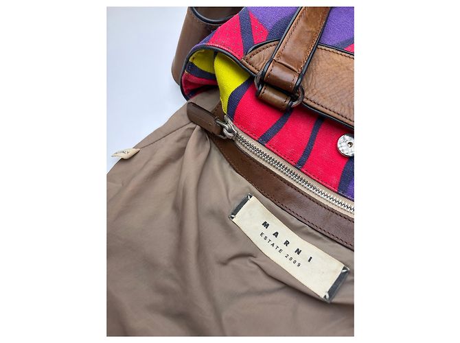 Bolso Tote estructurado Vintage Marni Wave Canvas c. 2009 Púrpura Rojo Amarillo - vista 5