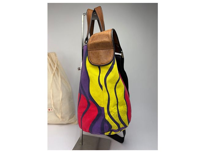 Bolso Tote estructurado Vintage Marni Wave Canvas c. 2009 Púrpura Rojo Amarillo - vista 9