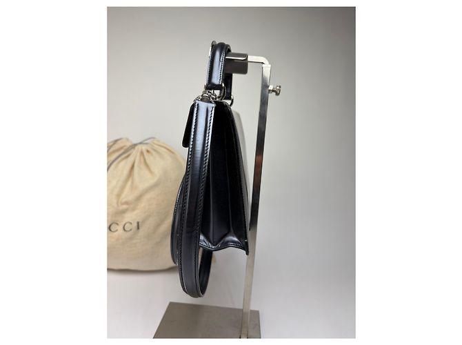 Horsebit 1955 Vintage Gucci Structured Leather Top-Handle Bag Black Silver - view 10