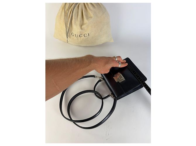 Horsebit 1955 Vintage Gucci Structured Leather Top-Handle Bag Black Silver - view 11