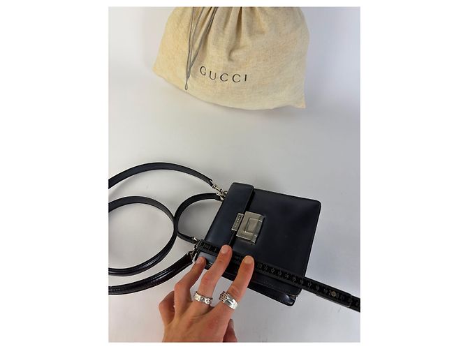 Horsebit 1955 Vintage Gucci Structured Leather Top-Handle Bag Black Silver - view 12