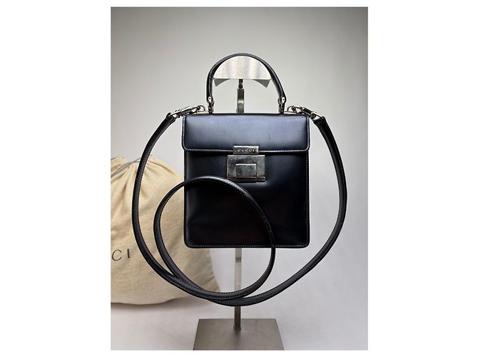 Horsebit 1955 Vintage Gucci Structured Leather Top-Handle Bag Black Silver - view 14