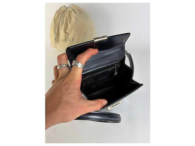 Horsebit 1955 Vintage Gucci Structured Leather Top-Handle Bag Black Silver - view 3