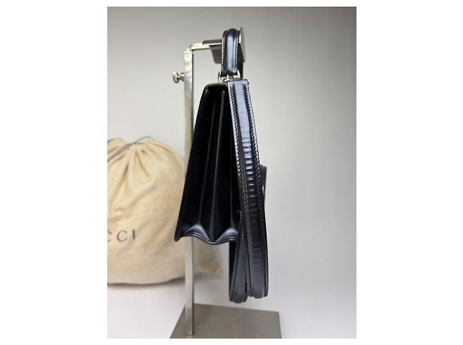 Horsebit 1955 Vintage Gucci Structured Leather Top-Handle Bag Black Silver - view 8