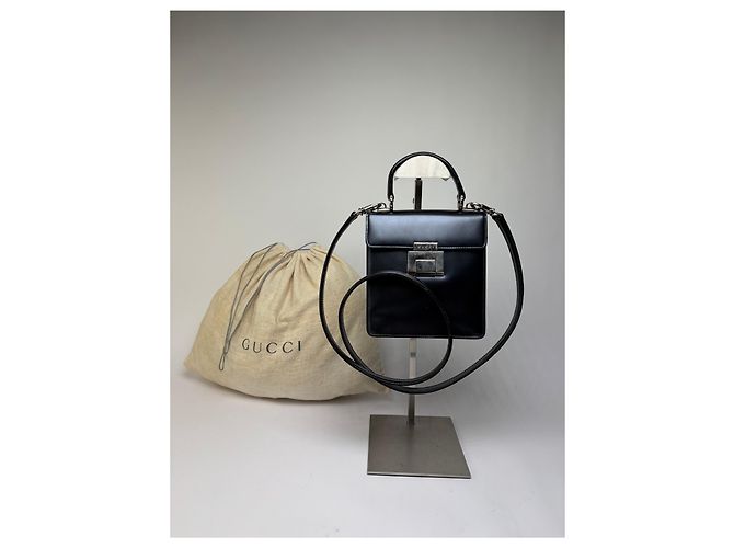 Horsebit 1955 Vintage Gucci Structured Leather Top-Handle Bag Black Silver - view 9