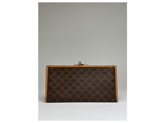 Edge Céline Vintage Celine Coated Canvas Bifold Wallet Dark Brown Tan Beige - view 2