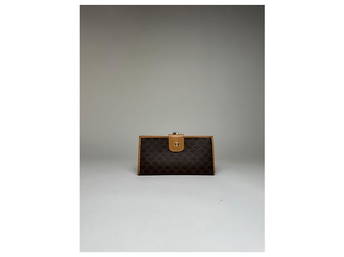 Edge Céline Vintage Celine Coated Canvas Bifold Wallet Dark Brown Tan Beige - view 8