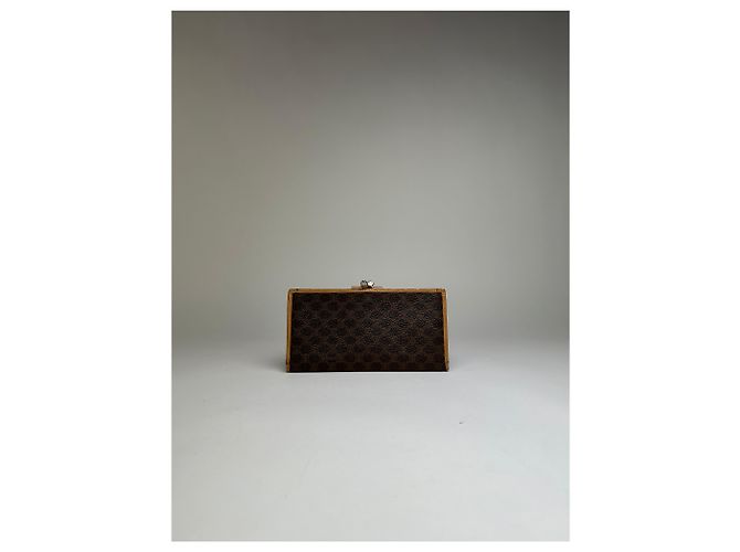 Edge Céline Vintage Celine Coated Canvas Bifold Wallet Dark Brown Tan Beige - view 9