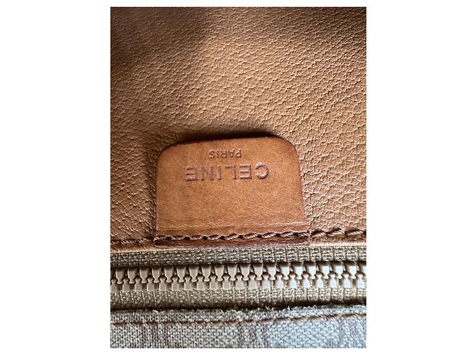 Céline Bolsa Tiracolo com Aba Vintage Celine Macadam Canvas Beige Brown Bege - vista 5