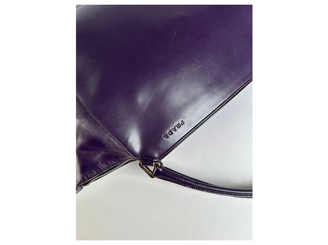 Borsa a mano Vintage Prada in pelle con doppia zip, viola scuro Porpora - vista 11