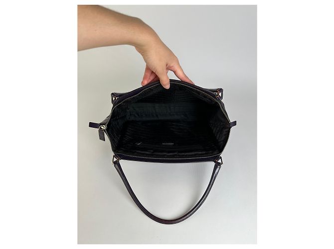 Borsa a mano Vintage Prada in pelle con doppia zip, viola scuro Porpora - vista 14