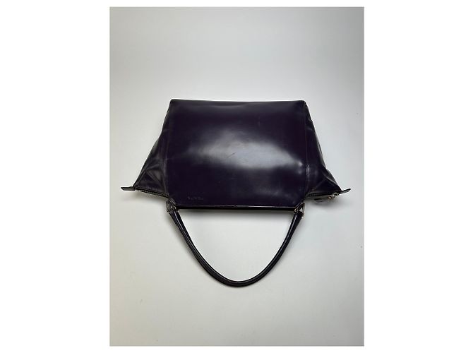 Borsa a mano Vintage Prada in pelle con doppia zip, viola scuro Porpora - vista 7
