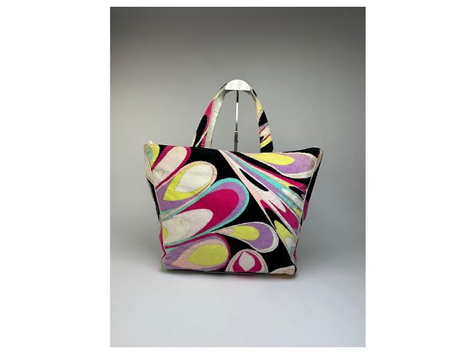 Tote vintage Emilio Pucci in velluto Rosa Giallo Lavanda Turchese - vista 12