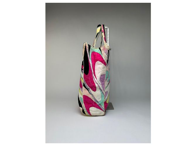 Tote vintage Emilio Pucci in velluto Rosa Giallo Lavanda Turchese - vista 4