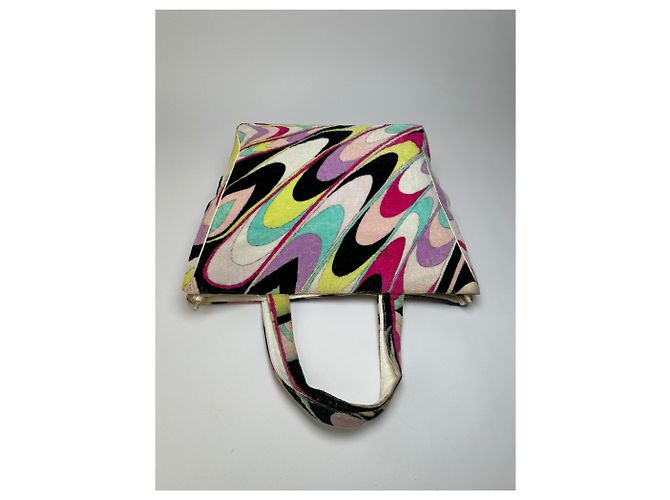 Tote vintage Emilio Pucci in velluto Rosa Giallo Lavanda Turchese - vista 7