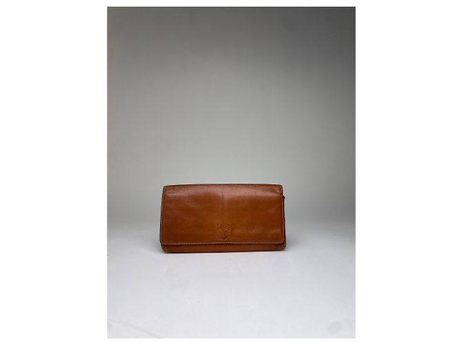 Vintage Loewe Textured Leather Bifold Wallet Cognac Brown Metallic - view 8