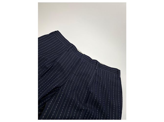 Abito Vintage Givenchy da Uomo in Lana Blu Navy a Righe L - vista 10