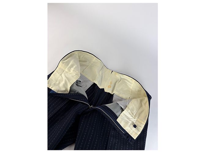 Abito Vintage Givenchy da Uomo in Lana Blu Navy a Righe L - vista 12