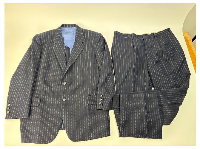 Abito Vintage Givenchy da Uomo in Lana Blu Navy a Righe L - vista 15