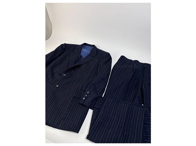 Abito Vintage Givenchy da Uomo in Lana Blu Navy a Righe L - vista 2