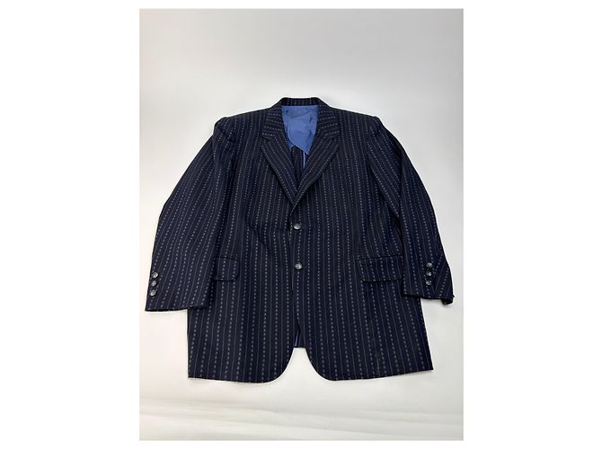 Abito Vintage Givenchy da Uomo in Lana Blu Navy a Righe L - vista 3