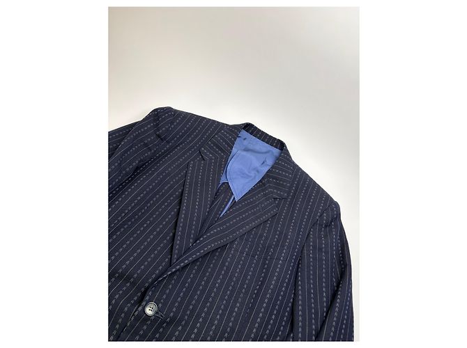 Abito Vintage Givenchy da Uomo in Lana Blu Navy a Righe L - vista 4