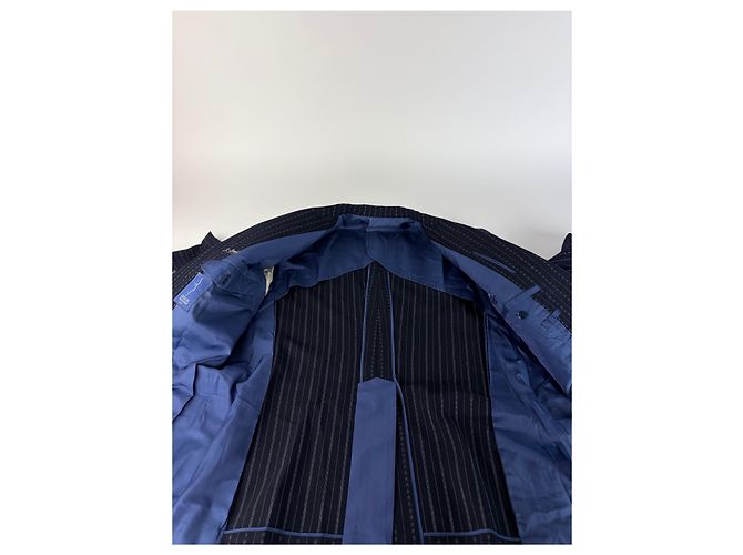 Abito Vintage Givenchy da Uomo in Lana Blu Navy a Righe L - vista 5