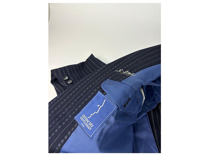 Abito Vintage Givenchy da Uomo in Lana Blu Navy a Righe L - vista 6