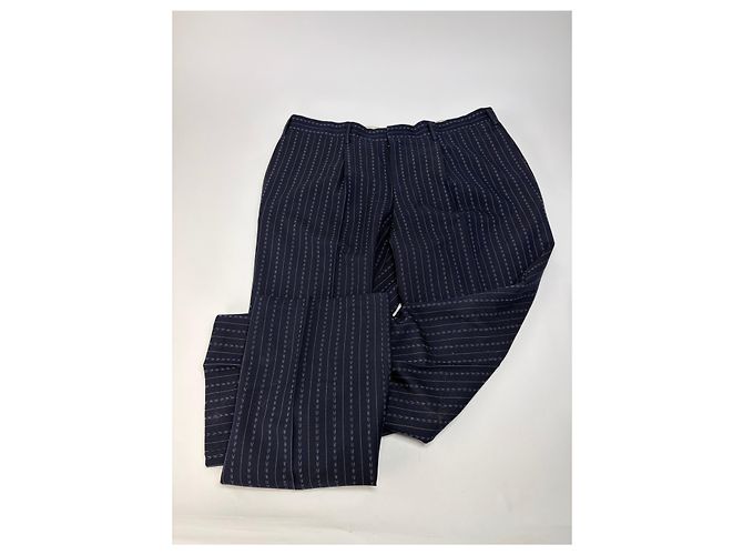 Abito Vintage Givenchy da Uomo in Lana Blu Navy a Righe L - vista 9