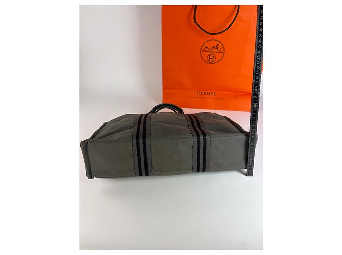 Hermès Vintage Hermes Canvas NetBook Tote Grau Schwarz - Ansicht 12