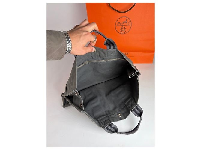 Hermès Vintage Hermes Canvas NetBook Tote Grau Schwarz - Ansicht 3