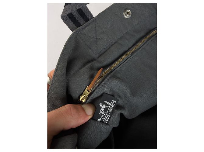 Hermès Vintage Hermes Canvas NetBook Tote Grau Schwarz - Ansicht 4