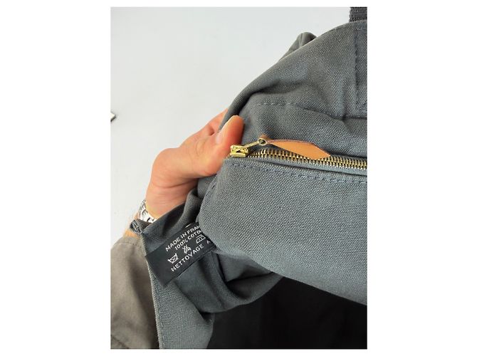 Hermès Vintage Hermes Canvas NetBook Tote Grau Schwarz - Ansicht 5
