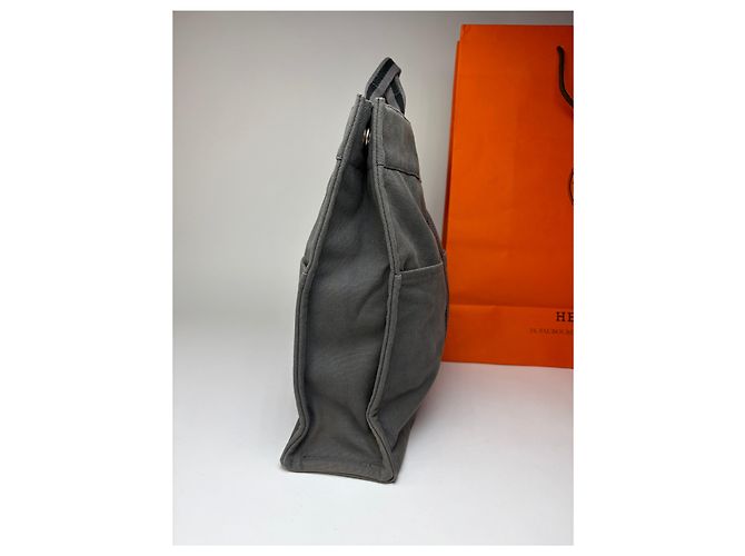 Hermès Vintage Hermes Canvas NetBook Tote Grau Schwarz - Ansicht 7