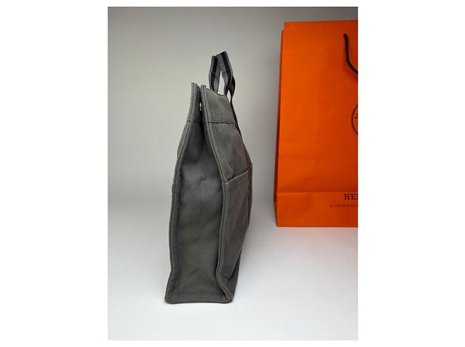 Hermès Vintage Hermes Canvas NetBook Tote Grau Schwarz - Ansicht 9